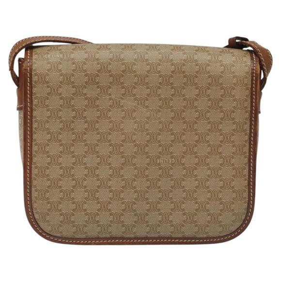 CELINE Macadam Canvas Shoulder Bag Pvc Leather Beige Brown Gold - Picture 3 of 13